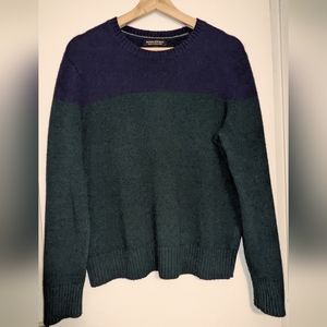 Navy and dark green merino wool colorblock sweater